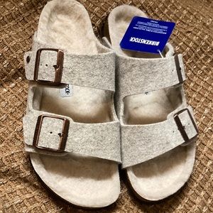 Shearling Lined Birkenstocks - Ivory/Gray